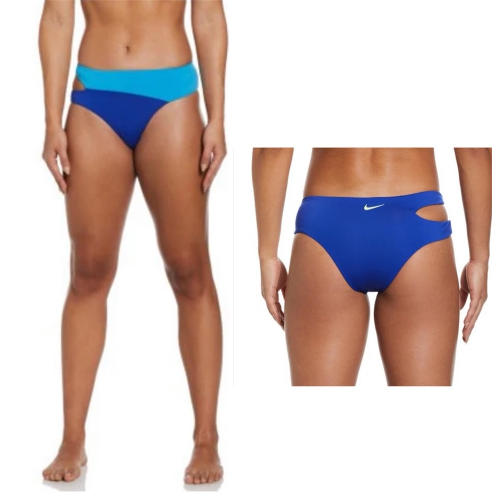 Nike Two-Tone Blue Cutout Swim Bikini Bottoms